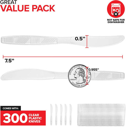 Stock Your Home Clear Plastic Knives, Heavyweight Plastic Knives (300 Pack), Plasticware Disposable Knives Bulk, Clear Plastic Knives Heavy Duty, Plastic Utensils for Party Supplies by Stock Your Home
