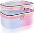 Travel Makeup Bag, Portable Waterproof Cosmetic Bag for Women, Foldable Makeup Cases (Rainbow Pink)