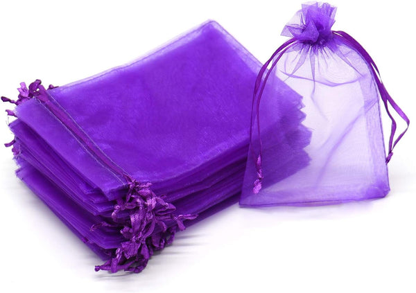 50Pcs Purple Organza Bags, 3x4 Inch Small Mesh Gift Bags, Drawstring Halloween Candy Treat Pouches