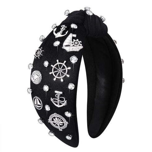Nautical Headband, Ocean Hair Accessories for Women, Anchor Ship Wheel Sailboat Knotted Headband