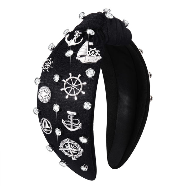 Nautical Headband, Ocean Hair Accessories for Women, Anchor Ship Wheel Sailboat Knotted Headband