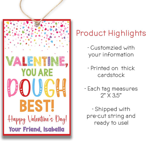 Set 20 GT458 of Personalized You are Dough Best | Play Dough Valentine Tags with String | Rectangle Valentine Treat