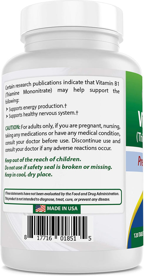 Best Naturals Vitamin B1 as Thiamine Mononitrate 100 mg, 120 Tablets (Pack of 1)