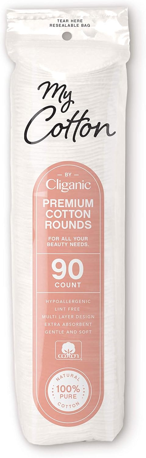My Cotton Premium Rounds for Face (3 Pack), Makeup Remover Pads, Hypoallergenic, Lint-Free Cotton