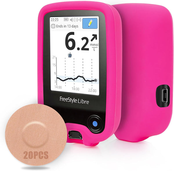 YOUSHARES Silicone Case for Libre 2 Reader with 20 Packs Sensor Covers, Waterproof Anti-Drop Protective Case (Pink)