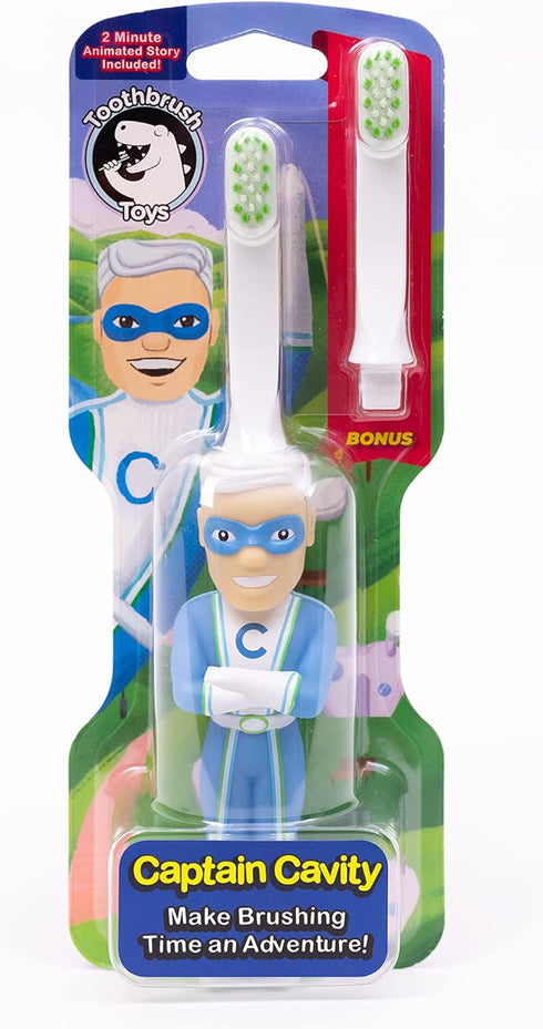 Captain Cavity Superhero Kids Toothbrush, 2-10 Years, Soft Bristles, Easy Grip, Bonus Replaceable Head