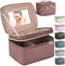 Large Makeup Bag with Mirror, Double Layer Travel Organizer Case, High Capacity Cosmetic Bag with Brush Slot Divider