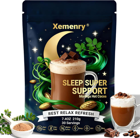 Moringa Hot Cocoa Sleep Aid, Pure Moringa Powder Mix with Cocoa Powder