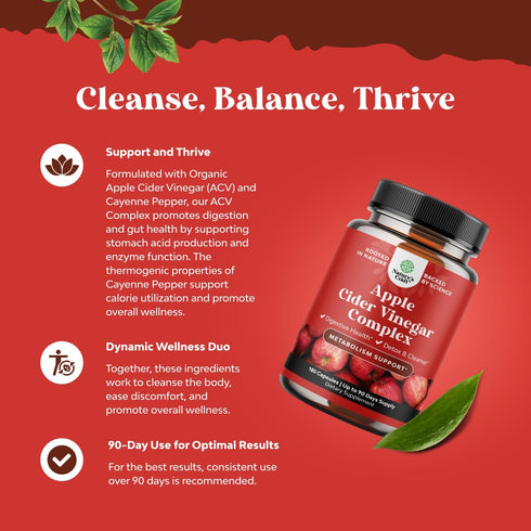 Slimming 180 Count Cleansing Apple Cider Vinegar Capsules - ACV Deep Cleanse and Detox Pills for Gut and Digestive