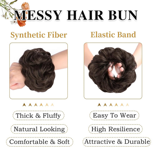 MORICA 1PCS Messy Hair Bun Scrunchies Extension, Curly Wavy Synthetic Chignon for Women
