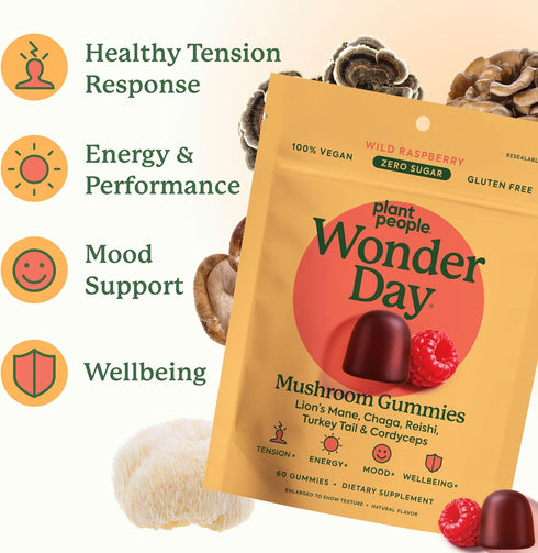 Gummies Immune (60 Count) Plant People WonderDay Mushroom - Lions Mane, Cordyceps, Chaga Mushroom Supplement to Support