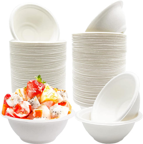 100 Pack White Disposable Paper Bowls, 8oz Natural Compostable Eco-friendly Biodegradable Bowls for Party