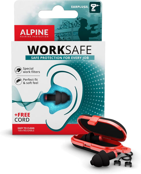 Alpine WorkSafe Construction Earplugs for Adults - Reusable Ear Protection for Work & DIY - Comfortable Hypoallergenic