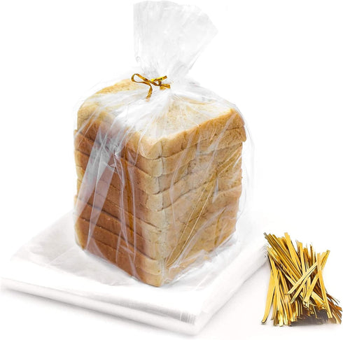Reusable Plastic Bread Bags, 50 Pack Clear Bags with Ties for Airtight Storage of Homemade Bread
