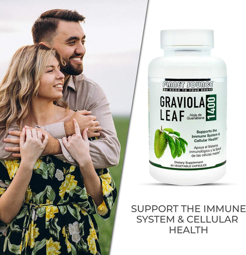 Planet Source Immune Inflammation Immune 60 1400mg Graviola Leaf - Annona Muritcata Soursop - Boost and a Healthy