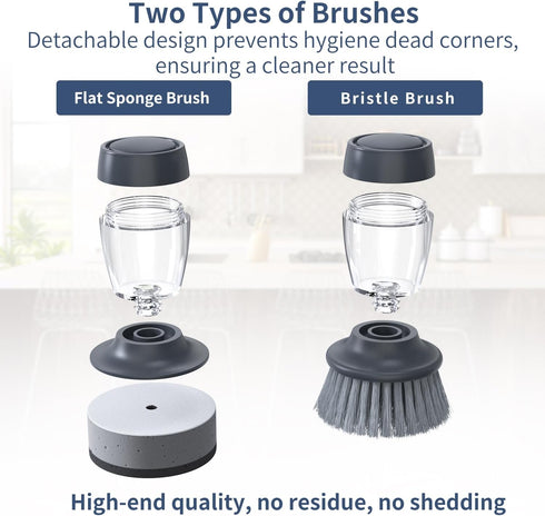Dish Brush with Soap Dispenser, Nylon Bristles and Scrub Sponge, Kitchen Brush Pack of 2