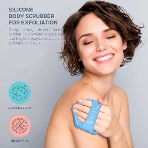 Silicone Body Scrubber - Exfoliating Bath Brush and Skin Cleanser - Shower Sponge for Gentle Body Scrub and Wash - Silicone Scrubbing Care Tool for a Refreshed and Renewed You - Blue