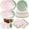 Zhehao 175 Pcs Pink and Sage Green Style Party Supplies Set Pink and
