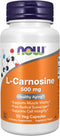 NOW Supplements L-Carnosine 500 mg, 50 Veg Capsules, Healthy Aging