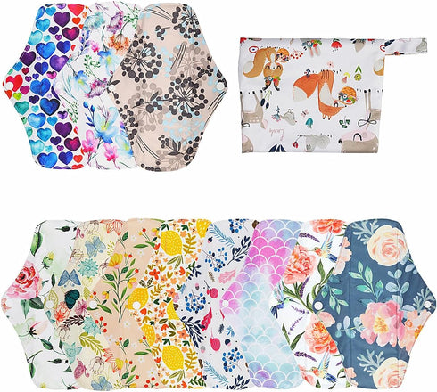 ReUseLife 12 10 inch Pieces Cloth Menstrual Pads,Reusable Sanitary Pads,Size Regular,Unscented