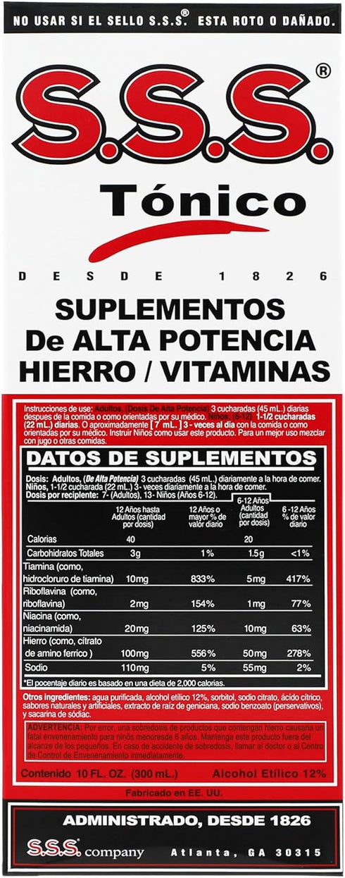 S.S.S. Tonic 10 Fl Oz, Iron and Vitamin B Supplement, High Potency Vitamins, Bottle (Pack of 1)