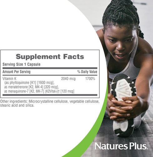 Natures Plus PRO Super K Complex - 60 Capsules - Promotes Healthy Calcium Metabolism with Vitamins K1 & K2