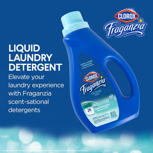 Clorox Fraganzia Liquid Laundry Detergent, Ocean Scent, 40oz | HE Compatible for All Washing Machines, High Efficiency