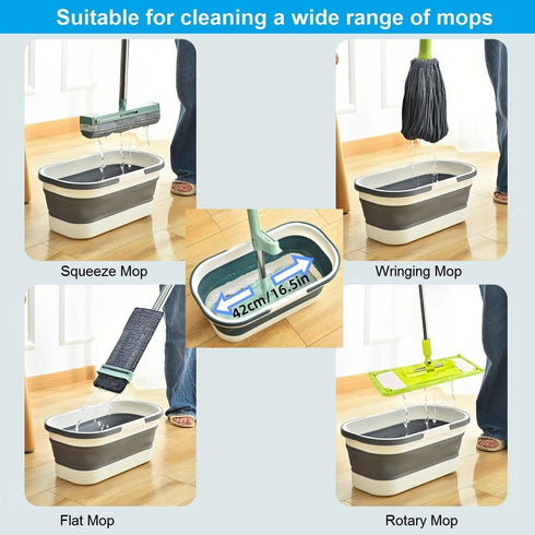 Collapsible Plastic Mop Bucket - 12L (3.17 Gallon) Foldable Mop Bucket with Handle for House Cleaning, Car Washing