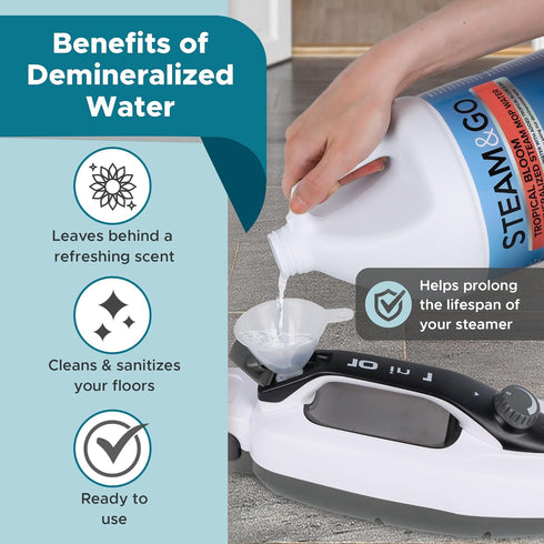 Steam and Go Demineralized Water - Tropical Bloom Scent Cleaning Solution for Steam Mop, Floor Cleaner, Ready-to-Use