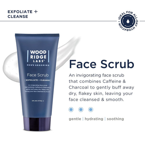 Men's Grooming Caffeine & Charcoal Daily Face Scrub, 6 oz - Exfoliate, Moisturize & Cleanse