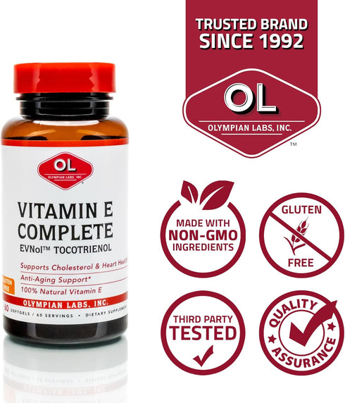 Olympian Labs Vitamin E Complete Tocomin, 200IU, 60 Softgels, Supports Brain, Skin & Hair
