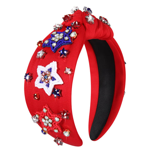 MOLOCH American Flag Headband - 4th of July Knotted Headband with Rhinestone Crystal for Women