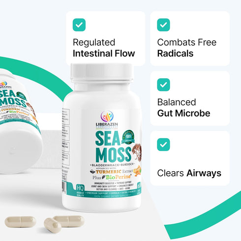 Organic Irish Sea Moss Pills, Wildcrafted Dr Sebi Inspired Seamoss Blend with Turmeric, Burdock Root & Bladderwrack