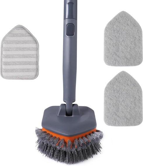 Tub Tile Scrubber Brush with 3 Function Cleaning Pads, 56" Extendable Handle, No Scratch