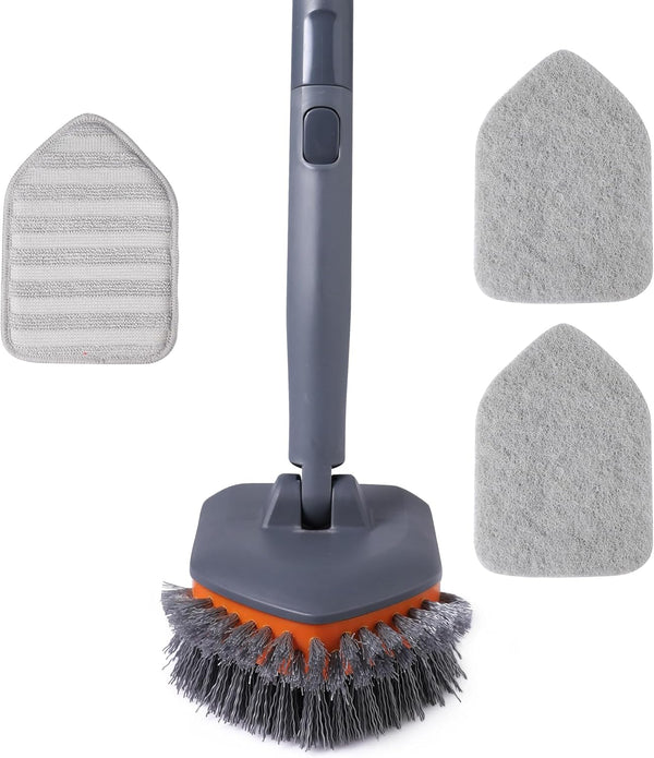 Tub Tile Scrubber Brush with 3 Function Cleaning Pads, 56" Extendable Handle, No Scratch