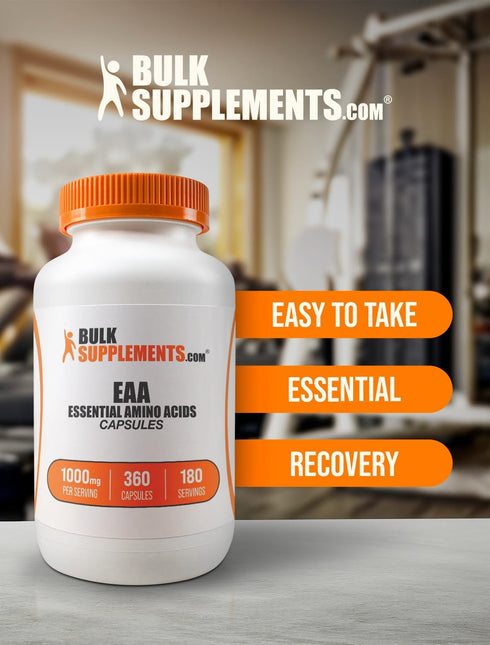 BulkSupplements.com Essential Amino Acids Capsules, EAA Capsules, Essential Amino Acids Supplement, 2 Capsules per