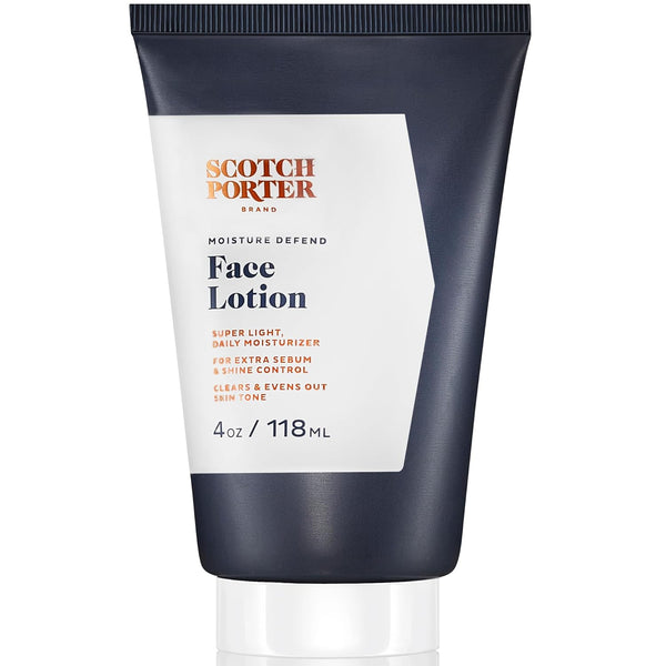 Scotch Porter Moisture Defend Face Lotion for Men - Controls Shine, Evens Skin Tone, Vegan, 4oz Bottle