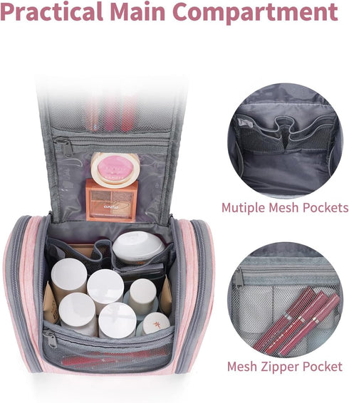 Narwey Small Hanging Toiletry Bag - Women Travel Makeup Organizer for Toiletries and Cosmetics (Medium, Pink)