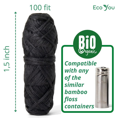 Bamboo Floss Refill | 4X100 FT Biodegradable Floss Refill | Mint & Candelilla Wax | Charcoal Dental Floss | Eco Floss