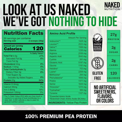 Naked Pea - 2LB 100% Pea Protein Powder from North American Farms, Unflavored Vegan Protein Isolate, 30 Servings