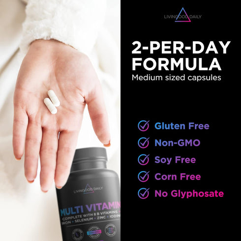 Livingood Daily Methylated Multivitamin for Women & Men, Non-GMO, Gluten-Free, Vegetarian Multi Vitamin Capsules