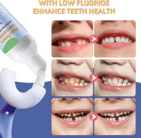Foam Toothpaste Kids, 4 Packs for U-Shape Electric Toothbrush, Toddler's Toothpaste with Low Fluoride