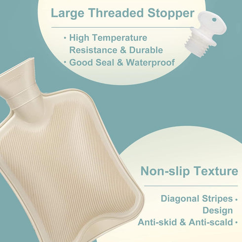 Hot Water Bottle, Fythao Rubber Hot Water Bottle for Pain Relief, Hot Water Bag for Cramps, Bed Warmer for Hand Feet