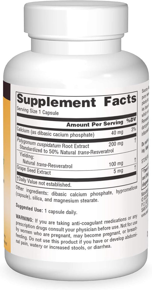Source Naturals Resveratrol 100, 100 mg for Heart and Healthy Aging, 60 Vegetarian Capsules