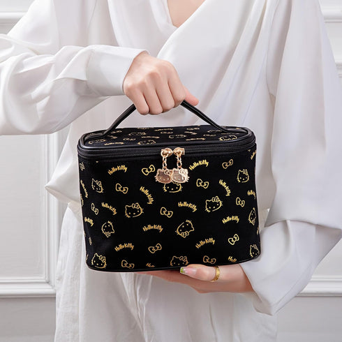 Large Black Cosmetic Bag, Travel Makeup Organizer with Zipper and Handle for Women