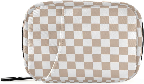 WEVIBOFU Weekly Pill Organizer, Brown White Checkered Pill Case 7 Day Travel Medicine