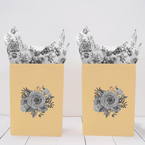 JarThenaAMCS 100 Sheets Black Floral Tissue Paper, Vintage Chinoiserie Gift Wrapping Paper for DIY Crafts