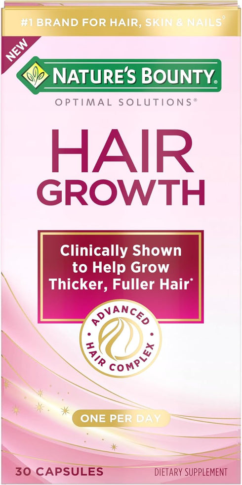 Nature's Bounty Hair Growth Supplement, 1 Per Day - 30 Capsules with Biotin, Silicon & Arginine for Thicker, Fuller Hair