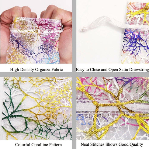 Stratalife 50PCS Organza Jewelry Gift Bag 4x6 Inches Purple Coralline Pattern Drawstring Pouches for Party Favor