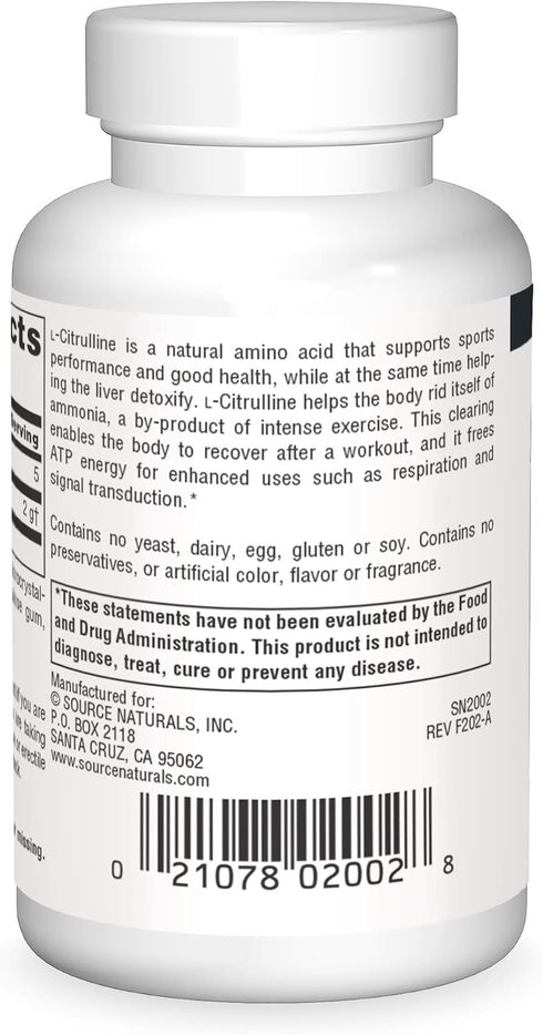 Source Naturals L-Citrulline - Supports Exercise Recovery, Energy and Detoxification*, 1,000 mg - 30 Tablets